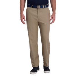 Haggar Men's Cool Right Performance Flex Solid Classic Fit Flat Front Pant-Reg. and Big & Tall Sizes, Khaki Heather, 44W x 32L