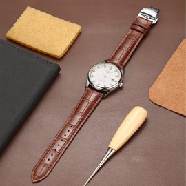 Moran Genuine Leather Watch Band, Replacement Strap, D Buckle, For Men, Wrist Watch, Waterproof/Sweatproof Strap, Available Widths 18mm, 19mm, 20mm, 21mm, 22mm, 23mm, 24mm