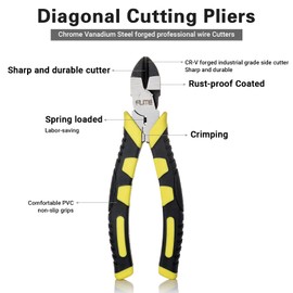 6 inch Wire Cutters Heavy Duty,Diagonal Cutting Pliers with Spring-loaded Mechanism Dikes,Chrome Vanadium Steel Forged Side Cutters with Crimping Design
