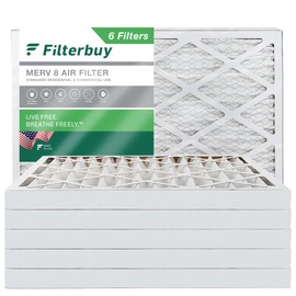 Filterbuy 16x25x2 Air Filter MERV 8 Dust Defense (6-Pack), Pleated HVAC AC Furnace Air Filters Replacement (Actual Size: 15.50 x 24.50 x 1.75 Inches)