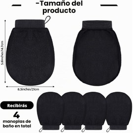 Guantes Exfoliantes Tatuo 4 Piezas Color Negro para Baño y Ducha