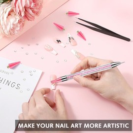 6 Pcs Rhinestone Picker Tool, Rhinestones Applicator Rhinestone Picker Dotting Wax Pen Dual-Ended Rhinestones Applicator Nail Art Tools with 4 Extra Wax Tips and 1 Tweezer for DIY