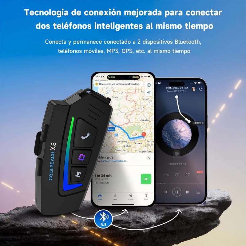 Auriculares Bluetooth para Motocicleta con Micrófono, Micrófono Suave y Duro