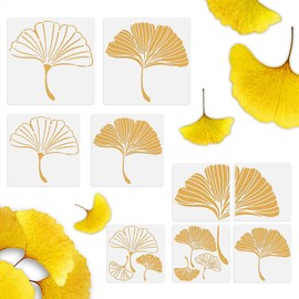 Doodlream 9Pcs Ginkgo Leaf Wall Stencil Templates Reusable Plastic Large Medium Small Botanical Leaf Stencils for Painting on Wood Wall Floor Tile Fabric Glass Furniture DIY Home Decor Template