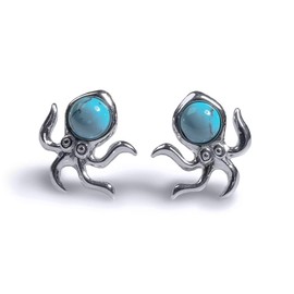 Octopus Stud Earrings in Turquoise and Sterling Silver,Nautical Gift for Her, Squid Studs, Sea Lover Gift