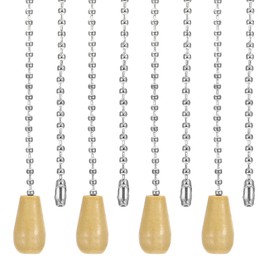 PATIKIL 1M 3.3ft Ceiling Fan Pull Chain, 4 Pcs Beaded Pulls Cord Extender Wooden Pendant for Fan Light Chandelier Table Lamp Pulling Switch, Silver Tone