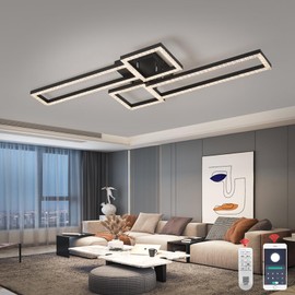BEINEIJIE Ceiling Light Rectangle Dimmable Luxury Ceiling Light Fixture Brightness Adjusted with Remote Control for Living Room Dining Room Bedroom 3000K-6500K (Black, L44.1*W17.3*H5.1 inch)