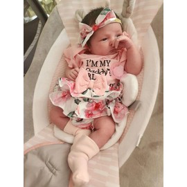 Newborn Baby Girl Clothes Letter Print Bodysuit Floral Bowknot Shorts Headband Summer Outfits Set 3Pcs Pink 3-6 Months
