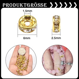 TOAOB 100 pcs 6 mm Sparkling Crystal Spacer Beads Rondelle Spacer Beads Gold Tone Crystal Rhinestone Loose Beads for Jewelry Bracelets Making Craft