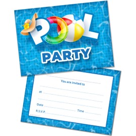 Olivia Samuel Pack of 20 Pool Party Birthday Invitations with Envelopes - Ready to Write – Designed and Printed in the UK
