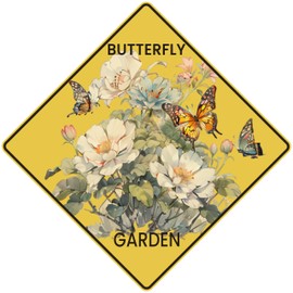Butterfly Garden Crossing Sign - 12x12 Inch Aluminum Metal Plaque - Weatherproof Yard Decor for Pathways, Flower Beds - Whimsical Butterfly Garden Sign Gift