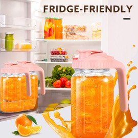 Mihlapi Mason Jar Pitcher With Lid and Spout, 64 OZ Glass Milk Pitcher for milk, Thick Glass Jug Sun Tea Pitcher, Drinks Container, Mason Jar Pour Spout Lid with Wide Mouth for Fridge(1Pack,Pink)