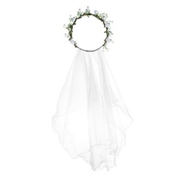 Lucky Summer Girls First Holy Communion Veil White Rose Flower Headband Christening Headpiece(Veil White)