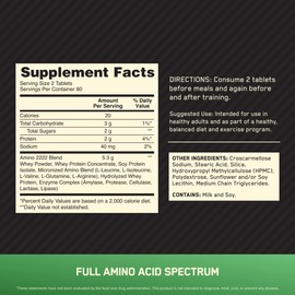 Optimum Nutrition Optimum Nutrition Superior Amino 2222 Tablets, Complete Essential Amino Acids, EAAs, 160 Count