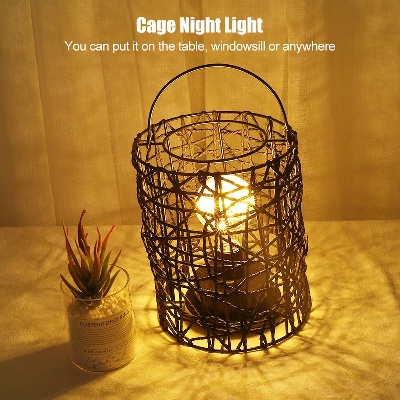 Iron Cage LED Night Light Bulb Lamp for Bedroom Lighting