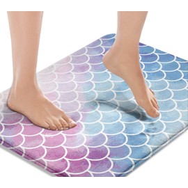Britimes Purple Pink Gradient Bath Mat,Mermaid Scale Texture Bathroom Rugs No Silp,Cute Washable Cover Floor Rug Carpets Floor Mat 16x24 Inches for Kitchen Bedroom