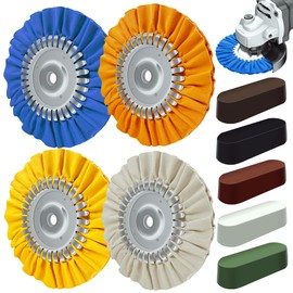 Konvixon 8" Airway Buffing Wheel, 9Pcs Aluminum Wheel Polishing Kit in Diameter 5/8 inch Arbor Hole, Polishing Compound and Aluminum Metal Polishing Wheel Kit for Angle Grinder Mirror Finish