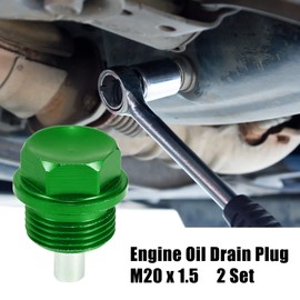 A ABSOPRO 2 Set Oil Drain Screw M12 x 1.5 Aluminium with 2 Washers Green
