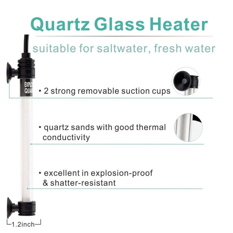hygger 100W Mini Inline Quartz Glass Aquarium Heater with External