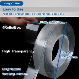 Valley'sYuMiao Double Sided Tape(2Pack x 10fts x 0.7in), Clear Mounting Nano Tape, Picture Hanging Adhesive Strips,Removable Wall Tape Sticky Poster Tape, Washable, 20fts Long Total