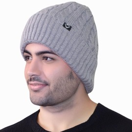 Funky Junque Basics - Gorro de punto grueso de invierno con forro polar suave, grueso, cálido, con calavera de tobogán para hombres y mujeres, Gris claro, One Size