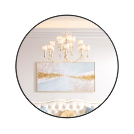 24 inch Round Mirror for Wall, Black Metal Frame Circle Mirror, Round Bathroom Mirror for Wall Decor, Round Wall Mirror for Entryway, Vanity, Bedroom, Easy to Install