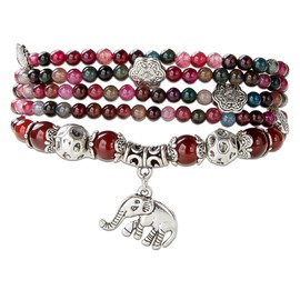 SPUNKYsoul Good Luck Elephant Natural Garnet & Agate Stretch Wrap Bracelet Mala Collection