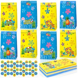 24Pcs Cartoon Birthday Party Candy Bags Tropical Ocean Themed Favor Bags Summer Happy Birthday Party Goodie Bags for Baby Shower Summer Holidays Supplies