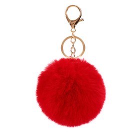 Pom Pom Keychain Artificial Faux Rabbit Fur Ball Keychains Fluffy Tote Pendant Car Bag Charm,red