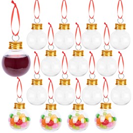 Watayo 16 Pieces Christmas Booze Balls-Xmas Fillable Booze Tree Ornaments-Clear Plastic Xmas Ornaments Booze Ball for Xmas Home Holiday Wedding Party Decoration