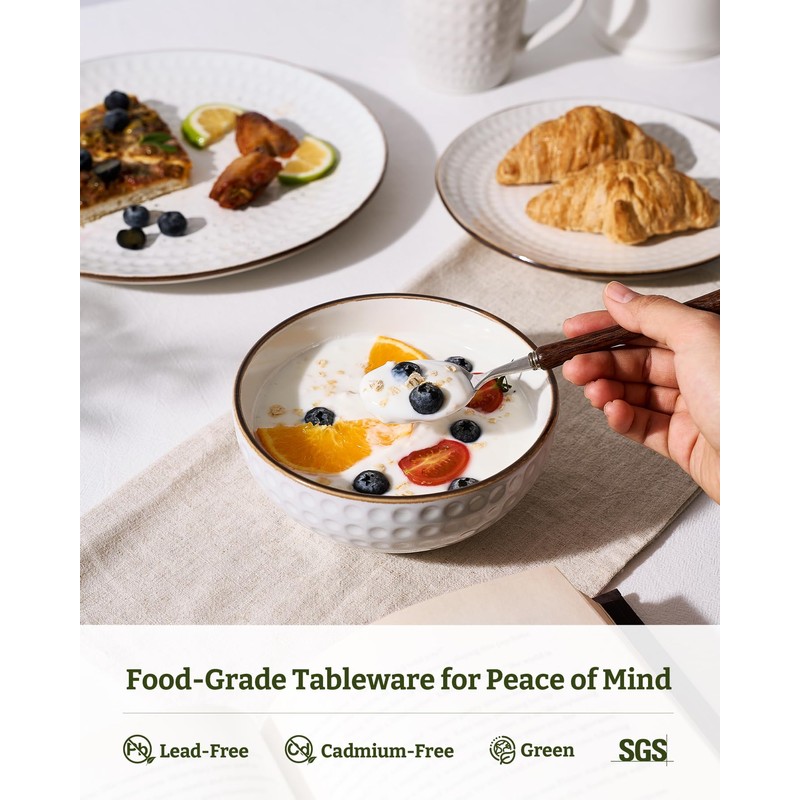 Famiware Eden Embossed Plates and Bowls Sets, Stoneware Dinnerware with