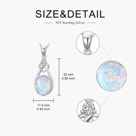 MOTIEL 925 Sterling Silver Oval Opal with Genuine Diamond Pendant Necklace White Opal Necklace Birthday Valentine's Day Jewelry Gifts for Women Her, Sterling Silver, Opal