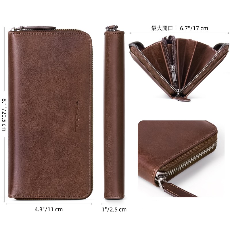 VISOUL Long Wallet Genuine Leather Men's Leather 12 Card Slots