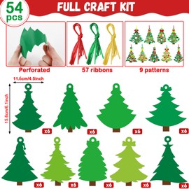 Qyeahkj 54 Sets Christmas Tree DIY Ornaments Craft Kit for Kids Toddlers Christmas Hanging Art Project Paper Ornaments Making Crafts for Preschool Kids Ages 4-8, 8-12 for Xmas Party Favors, 9 Styles