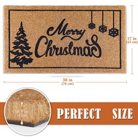 AerWo Merry Christmas Door Mat Outdoor Welcome Mats for Front Door, Christmas Doormat with Thickened Non-Slip PVC Backing, 30 x 17 Inch Holiday Christmas Tree Coir Doormat for Entryway/Front Door