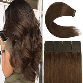 Purfashion Tape in Hair Extensions Human Hair 18inch of Medium Brown Tape in Hair Extensions Invisible Human Straight Hair Extensions Seamless Hair Extensions Tape in for Women（18inch, 40g, 20pcs）