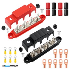 Busbar 12V-48V DC Distribution Block with 4 x M8 Terminal Bolts, 250A BusBar Box for Car, RV, Boat, Yacht, Pack of 2
