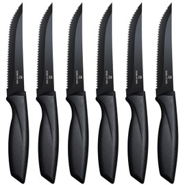 targzier Premium Steak Knives, Steak Knives Set of 6,Black,Stainless Steel Steak Knife Set,Razor-Sharp Serrated Steak Knife,Durable Steak Knifes,Ergonomic Handle,Dishwasher Safe Steak Knifes