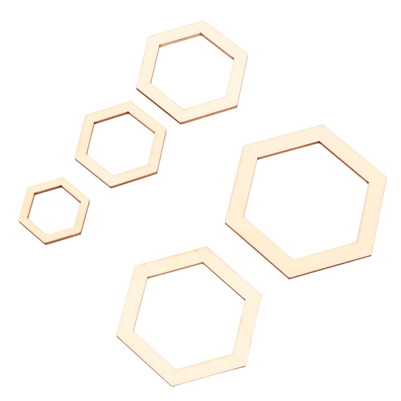 205Pcs Hexagonal Wooden Cutouts 5 Sizes Light Durable Odourless Blank