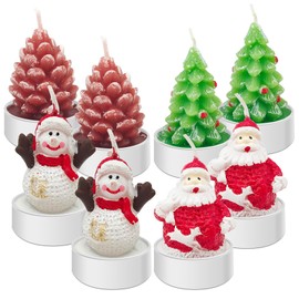 8 PCS Christmas Decoration Delicate Decorative Candles, Santa Claus, Snowman, Pine Cones, Christmas Tree, Shoes, House, Santa Hat Candles for Party Wedding Spa Home Decoration Gifts