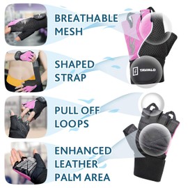 TAVIALO Fitness Gloves Training Gloves for Women Size M (16-19cm) Pink Black Double Reinforced Leather Palm