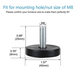 Sourcingmap M8 x 25 x 40mm Leveling Feet Adjustable Leveler Floor Protector for House Furniture Chair Table Cabinet Leg 8 Pack