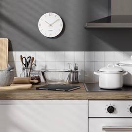 Cander Berlin MNU 2625 V Silent Wall Clock 25 cm No Ticking Noises Analogue Living Room Modern Vintage White Wooden Hands