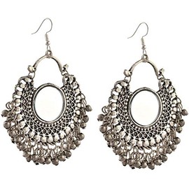 Zephyrr Jewellery German Silver Afghani Dangler Hook Chandbali Earrings Mirrors