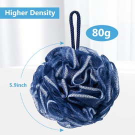 VANZAVANZU Bath Loofah Large 80g Shower Sponge Body Scrubber Mesh Pouf for Men and Women, Set of 4 (Navy Blue)