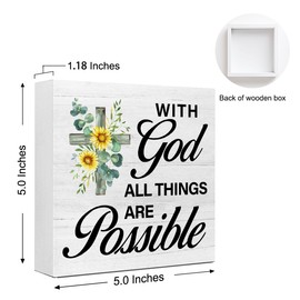 WUZYOU With God All Things are Possible Wooden Wall Hanging Decor Desk Sign, Inspirational Bible Verse Sign, Motivational Blessed Faith Christian Office Home Bedroom Wall Art Shelf Decor