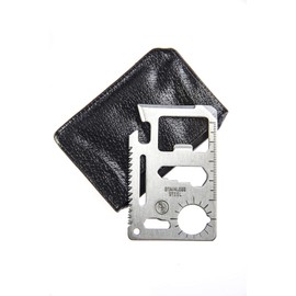 SE 11-Function Stainless Steel Survival Pocket Tool - Compact, Credit Card-Sized Multi-Tool with Leatherette Case - Ideal for Camping, Hiking, and Outdoor Activities- MT908-1