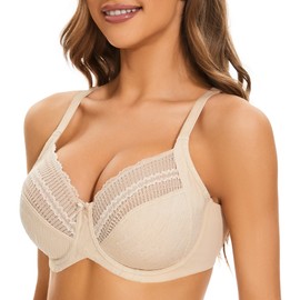 sheroine Women's Full Coverage Minimizer Underwire Bra Unlined Plus Size Non-Padded Ultrathin Everyday Soft Bras(Nude,36DD)