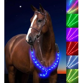 LED Horse Breastplate Collar - 7 Colors in 1 Light Up Horse Tack, USB Rechargeable - Added Visibility & Safety for Night Riding