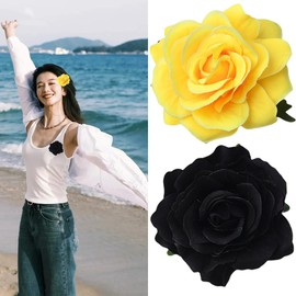 Yellow Flower Hair Clips for Women Rose Flower Brooch Pins for Women Flower Pin Rose Flowers for Hair Accessories for Women Girls Wedding Yellow Rose Hair Clip Floral Brooch Rose Pin 2Pcs